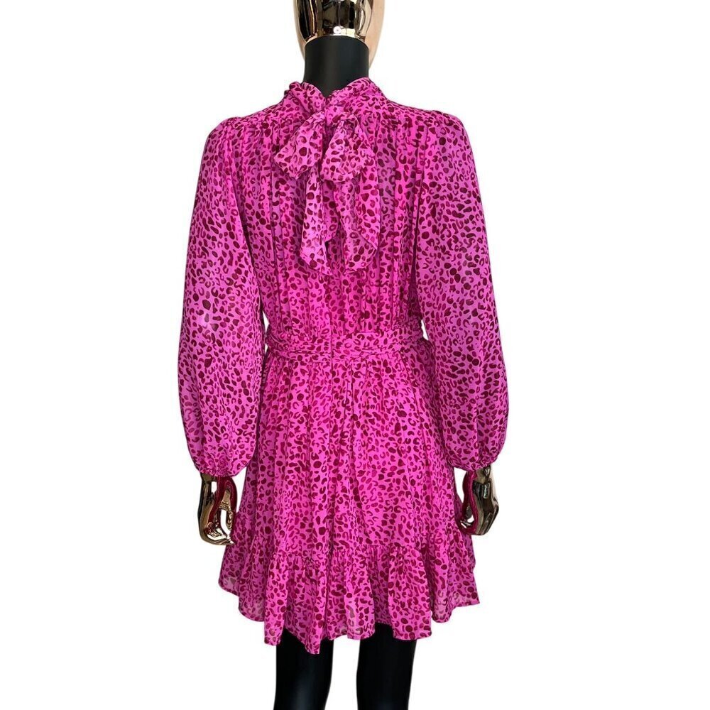 Entro Pink Leopard Tie Neck Mini Dress NWOT Small - Picture 3 of 8
